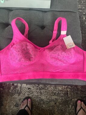 Cacique Hot Pink Lace Wireless Comfort Bra
